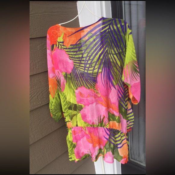 Lane Bryant Tunic Top Blouse Cover Up Floral Hawaiian Print Sheer Size 16 - Picture 4 of 11